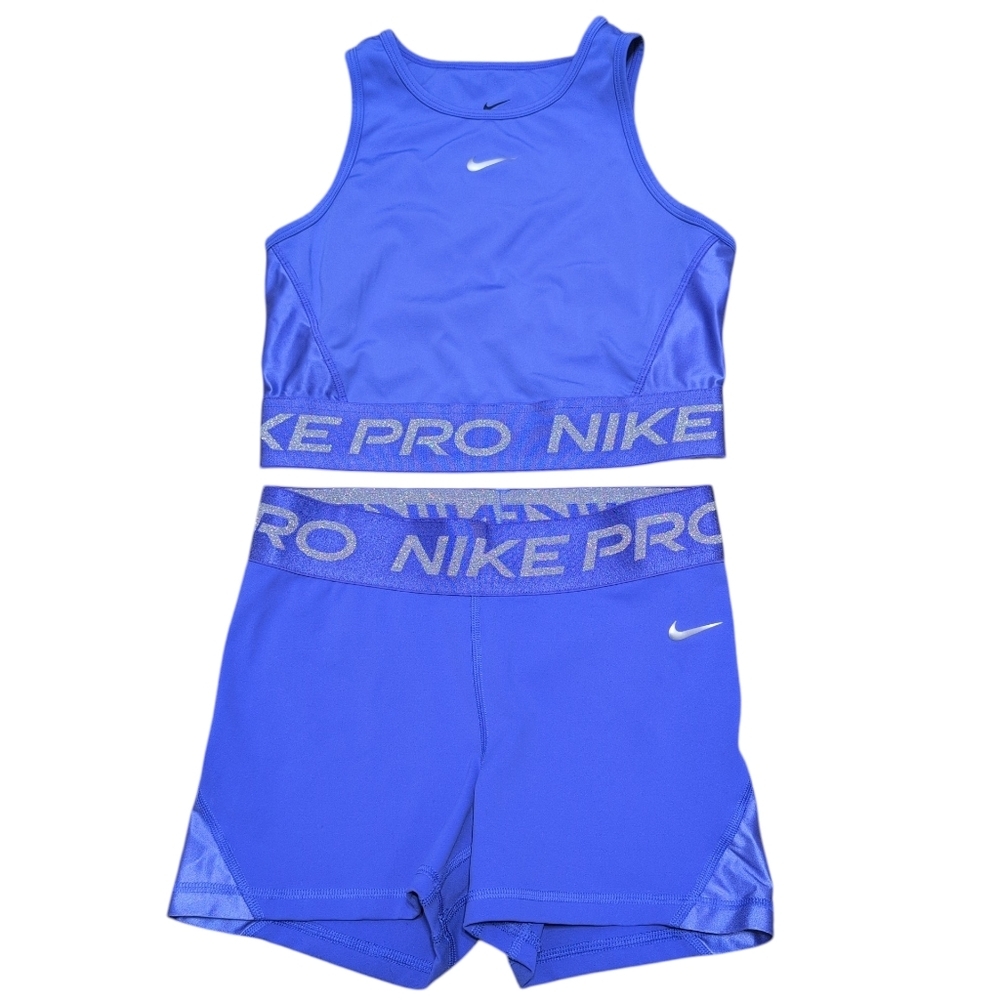 Nike Pro Mid Rise Shine Sports Bra And Shorts Set XS Top Small Bottoms - Picture 2 of 13